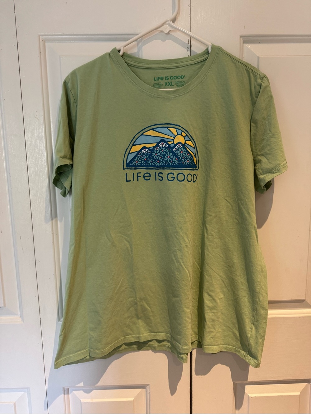Life Is Good Sage Green Cotton Tee with Tag Detail
